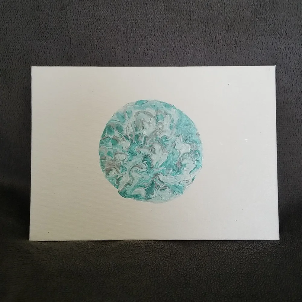 5×7 Teal White and Silver Marble Painting